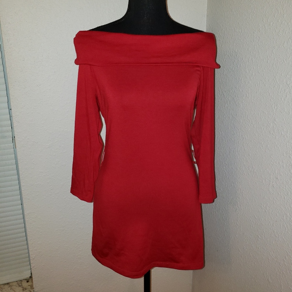 Ladies Rose Red Off The Shoulder Blouse